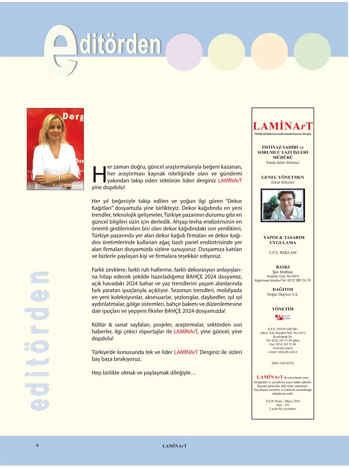 Laminart Dergisi Editör Funda Şeker Sölemez Sayı: 150