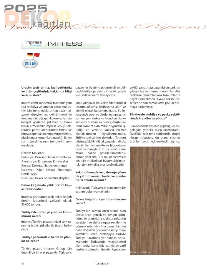 Laminart Dergisi-Dosya:  Dekor Kağıtları 2025-impress
