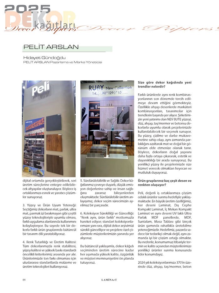 Laminart Dergisi-Dosya:  Dekor Kağıtları 2025-Peli
