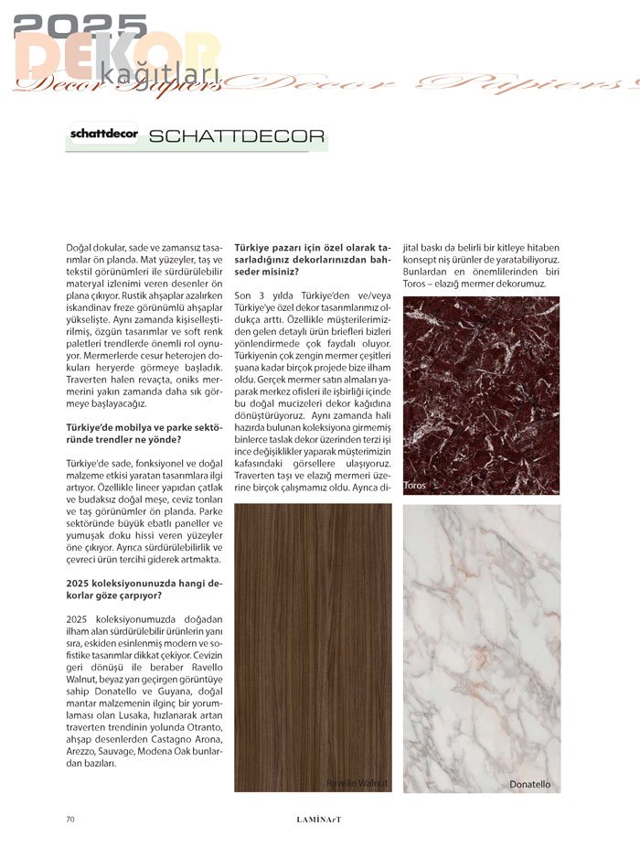 Laminart Dergisi-Dosya:  Dekor Kağıtları 2025-Schattdecor