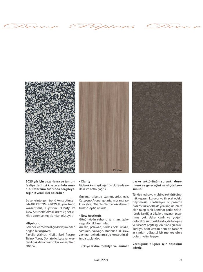 Laminart Dergisi-Dosya:  Dekor Kağıtları 2025-Schattdecor
