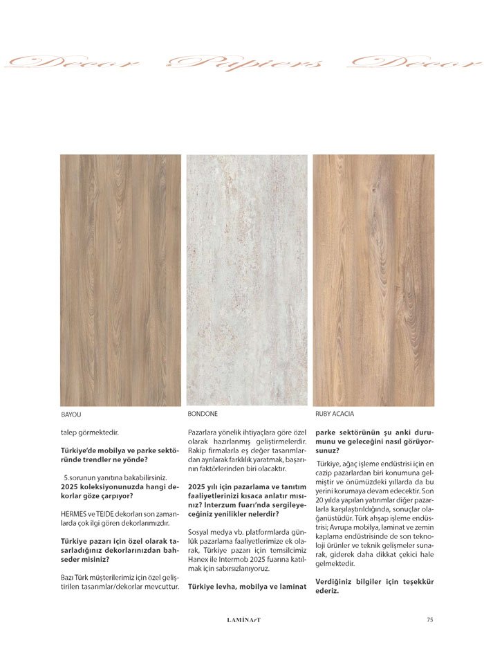 Laminart Dergisi-Dosya:  Dekor Kağıtları 2025-surteco