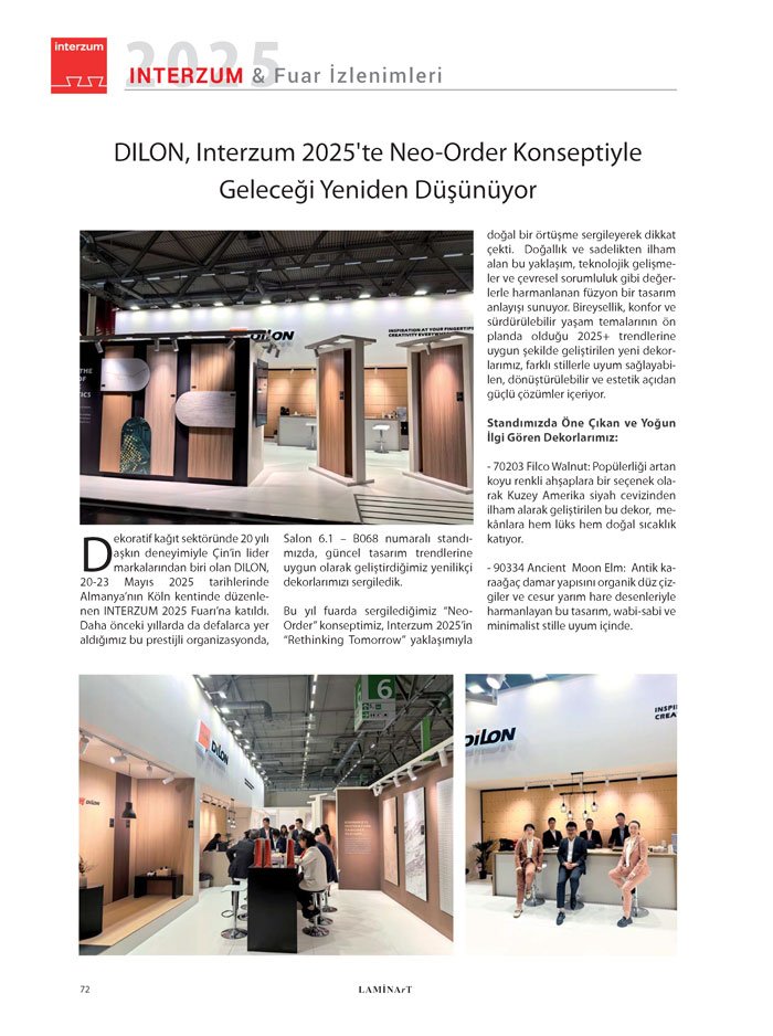 Laminart Dergisi-Dosya:  İnterzum 2025 Fuar Değerlendirmeleri-Dilon