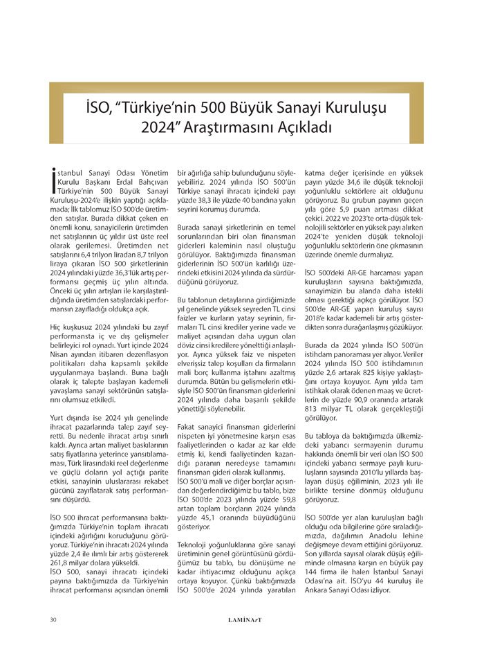 Laminart Dergisi Firma Haberler-İSo 500 
